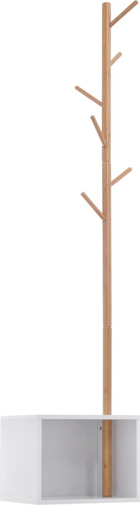 HOMCOM Kabátállvány Cipőtartó Fával Modern 6 Akasztóval Ruha és Táska Akasztására Padlóval és Tárolóval Előszobába Bambuszból és MDF-ből 40x30x180cm |