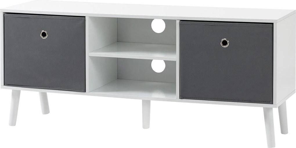 HOMCOM TV Állvány 50 Inches Képernyőig Modern TV Állvány 2 Szövet Fiókkal és 2 Nyitott Polccal 110x29x46.5 cm Fehér és Szürke | Aosom