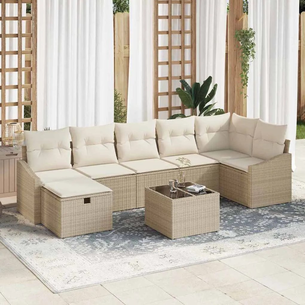 Kerti Kanapé Szett 8 pcs Bézs 55 x 62 x 69 cm Poli rattan