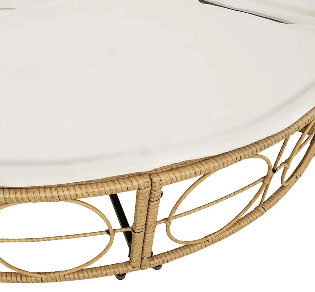 polyrattan kültéri napozóágy napellenzővel és párnákkal