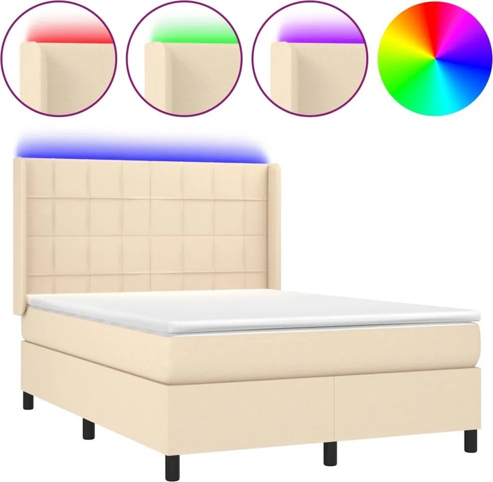 vidaXL krémszínű szövet rugós és LED-es ágy matraccal 140x190cm