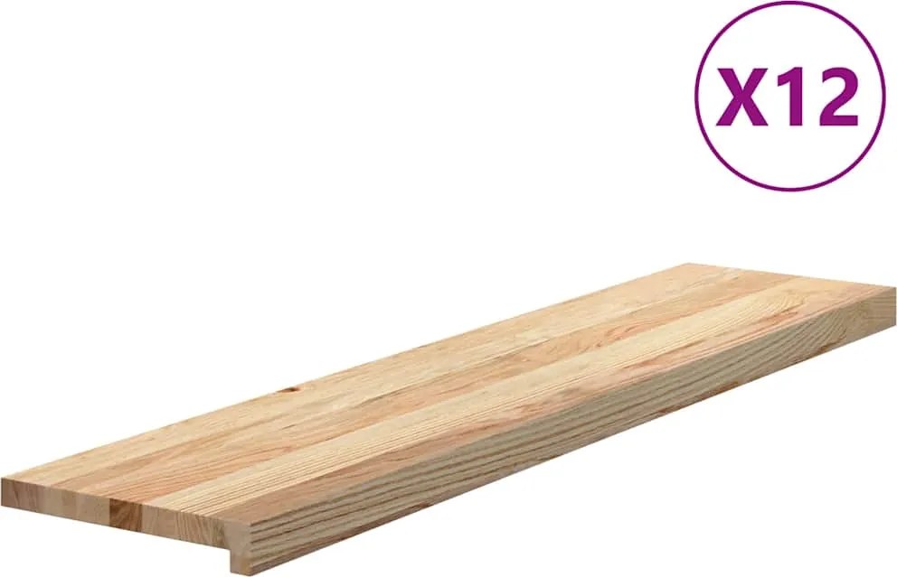vidaXL 12 db tömör tölgyfa lépcsőfokok kezeletlen 110x25x2 cm