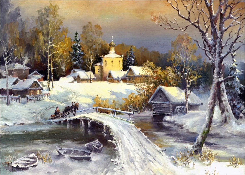 Kép - téli város (üvegen) (70x50 cm)