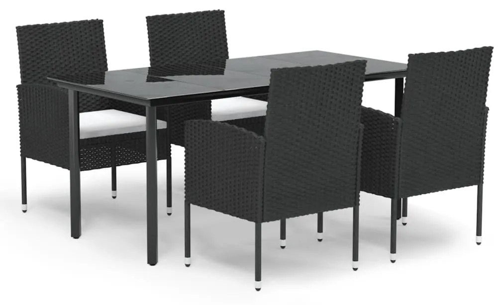 vidaXL 5 részes fekete polyrattan kerti étkezőgarnitúra párnákkal