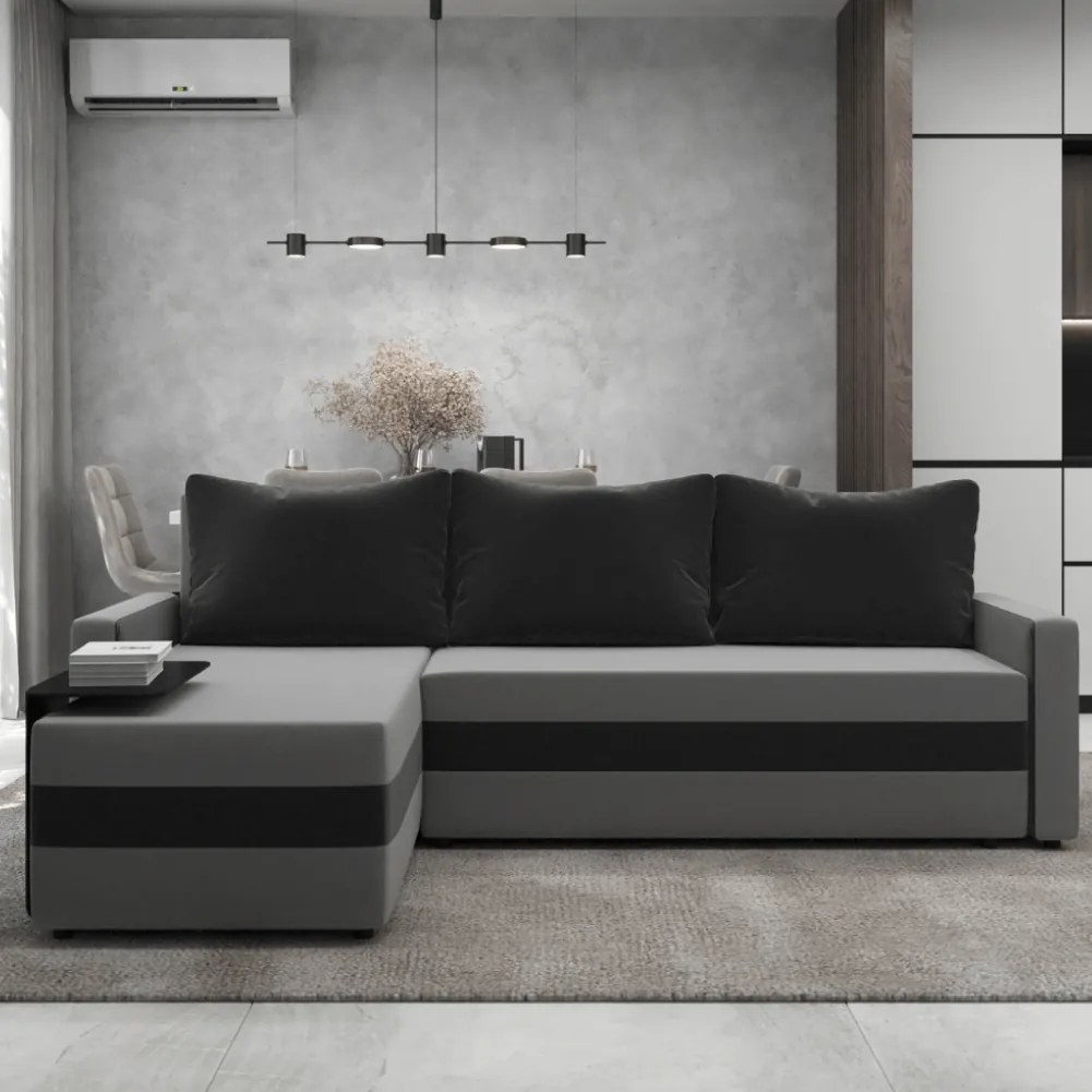 Univerzális ülőgarnitúra, szürke/fekete, PAULITA NEW