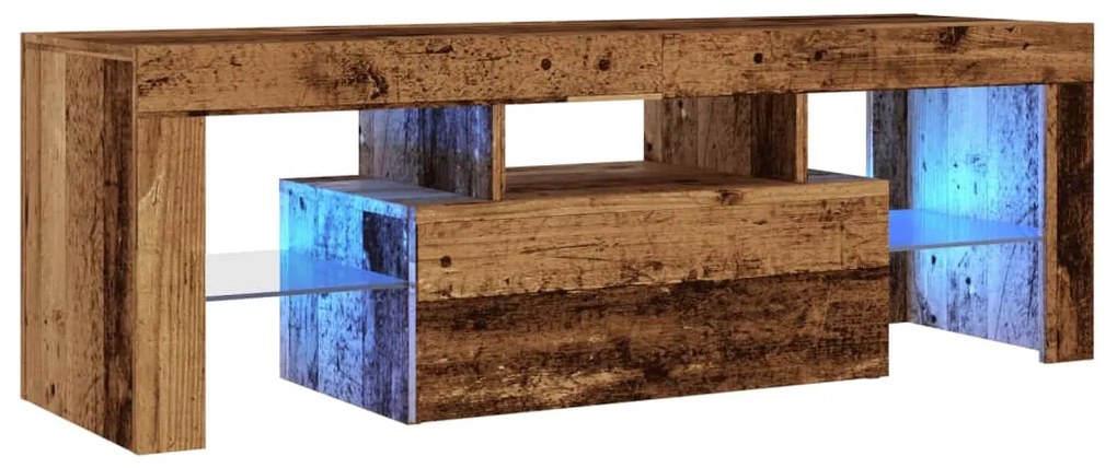 antik fa színű szerelt fa TV-szekrény LED-ekkel 120x36,5x40 cm