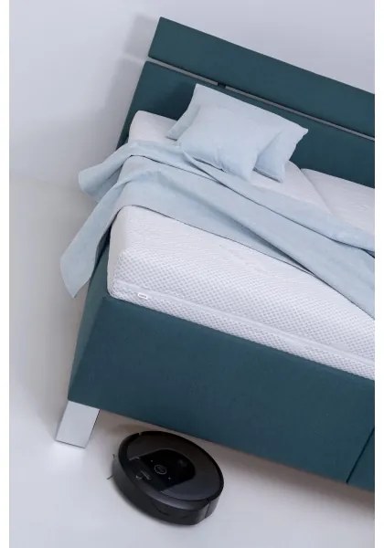 ALIS kárpitozott ágy tárolóval, matrac nélkül, 180x200 cm, petrolkék