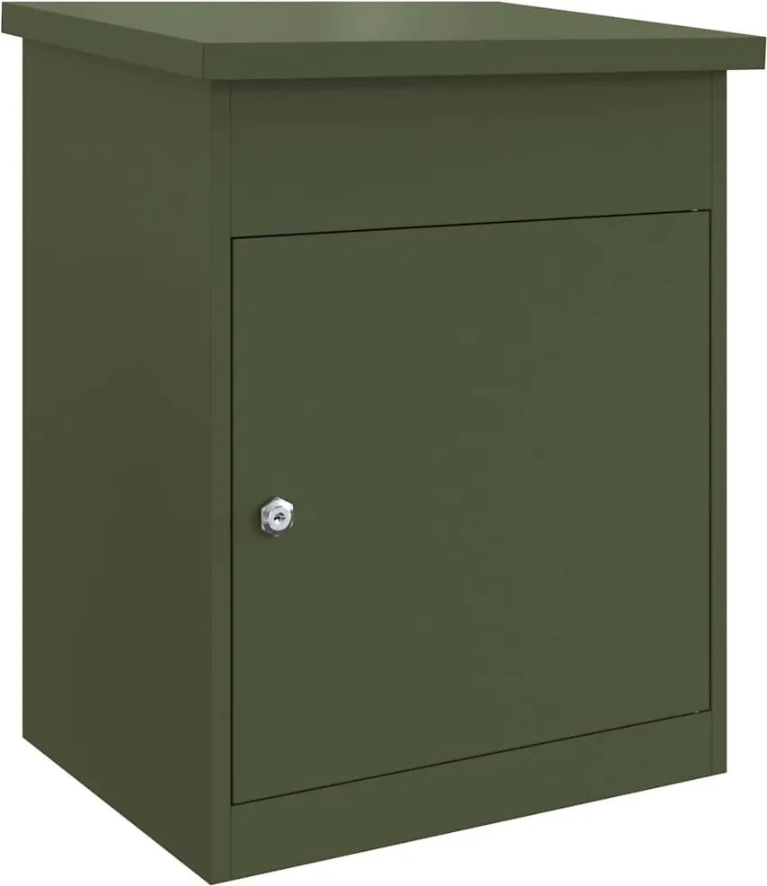 vidaXL Csomagzáró doboz tárolóval Oliva zöld 47.5 x 38 x 59 cm Acél