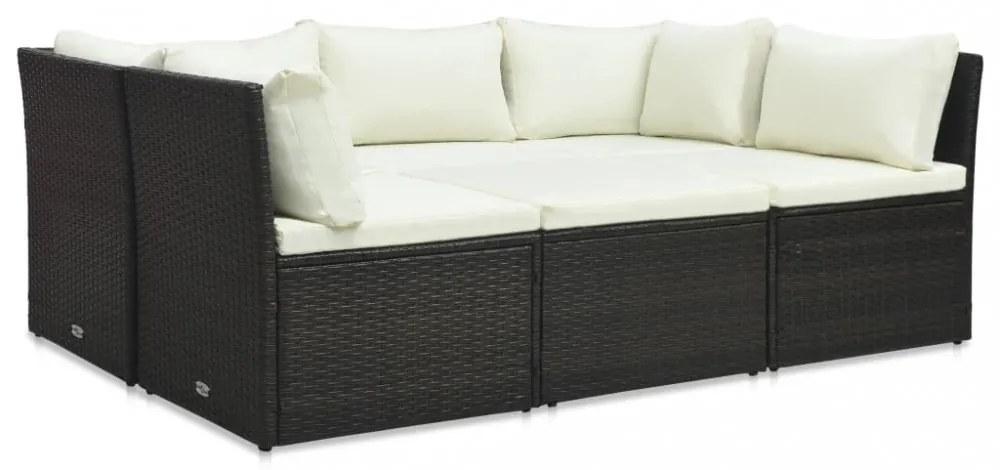 4 részes barna polyrattan kerti bútorszett párnával
