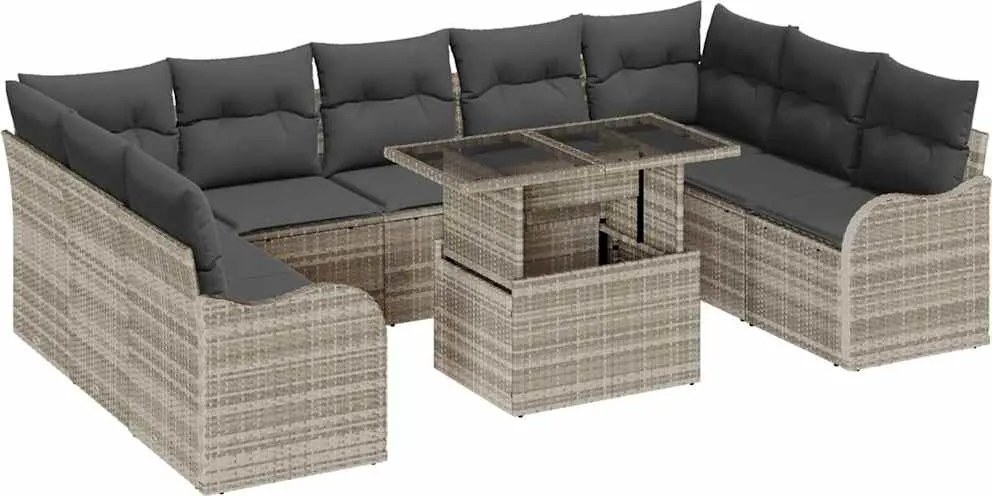 vidaXL Kerti Kanapé Szett párnával 10 pcs Világosszürke Poly Rattan
