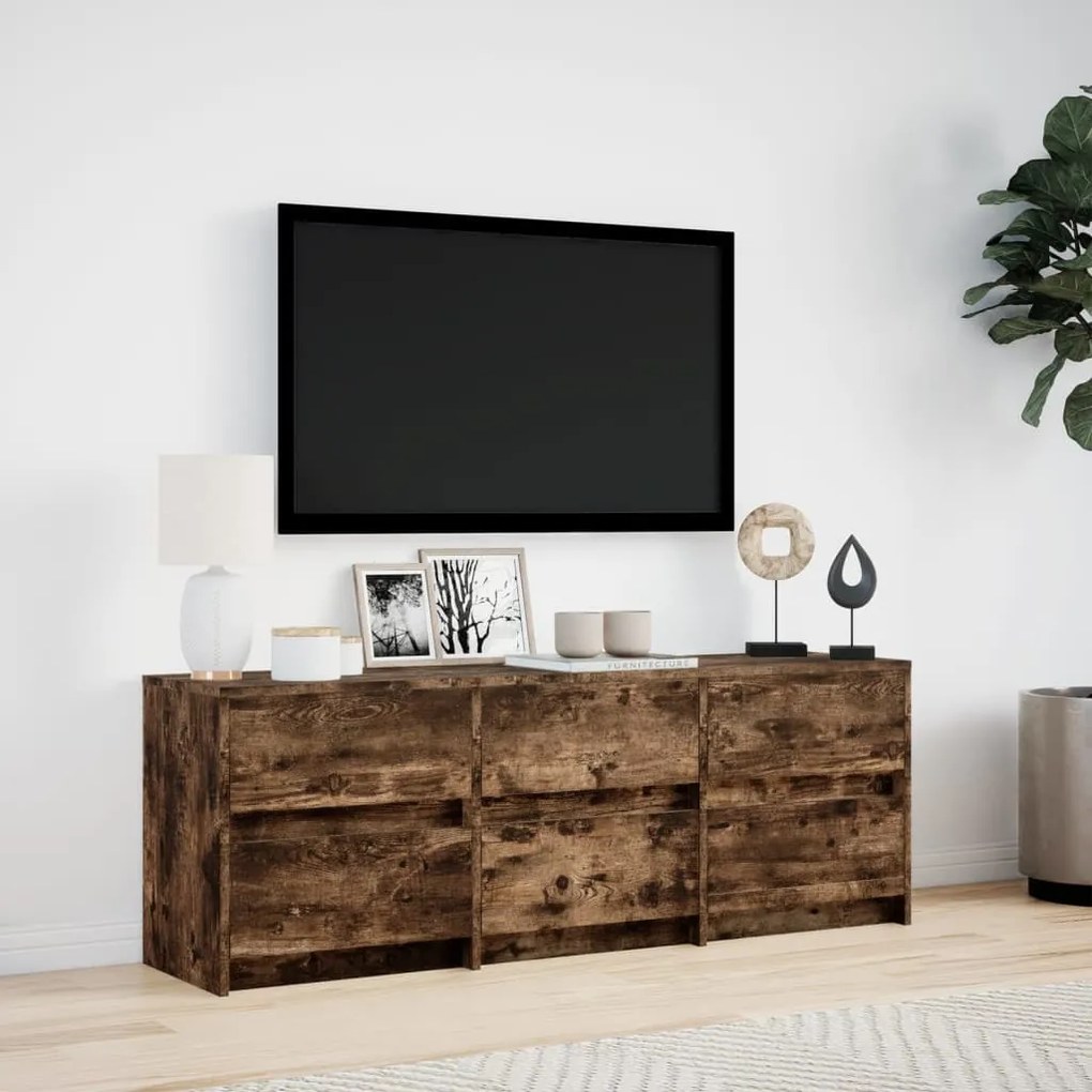 füstös tölgy színű szerelt fa LED-es TV-szekrény 140x34x50 cm