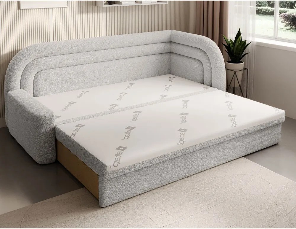 Krémszínű buklé kinyitható-tárolóhelyes kanapé jobb oldali 223 cm Fabillo – ELTAP