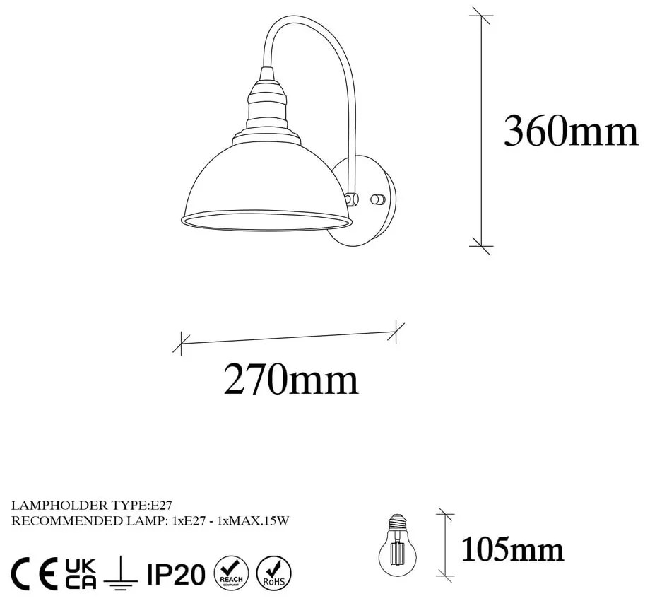 Fekete fali lámpa ø 21 cm Varzan – Opviq lights