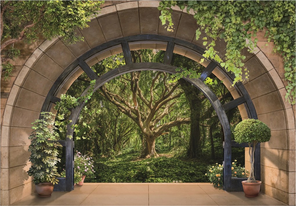 Fotótapéta Ablak az erdőre Íj Perspektíva Zöld Relaxáció 254x184 +ragasztó