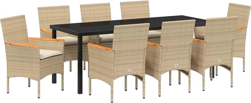 vidaXL Kert étkező szett párnával 9 pcs Bézs polirattan