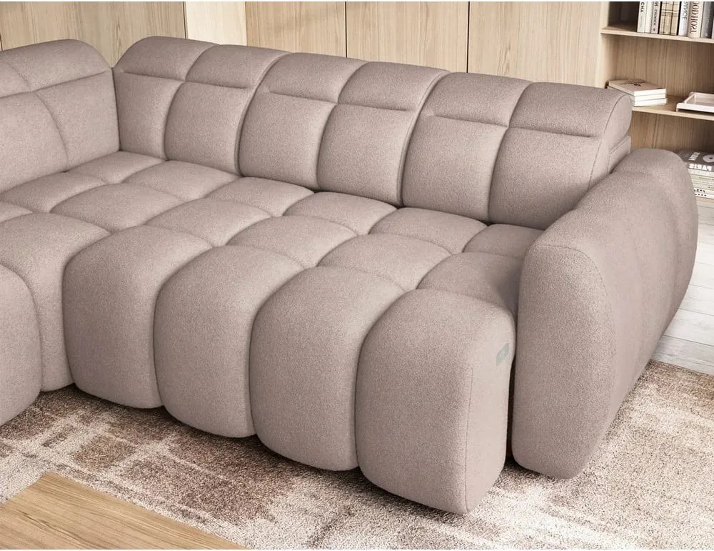 Világosbarna buklé kinyitható-tárolóhelyes sarokkanapé (bal oldali-L alakú) Falconn – ELTAP