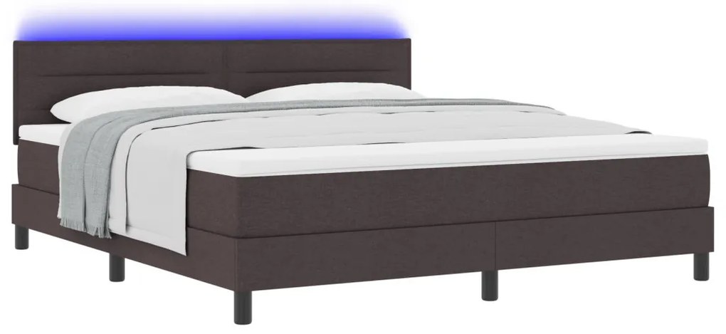 Boxspring Ágy Matrac &amp; LED Sötétbarna 180x200 cm Szövet