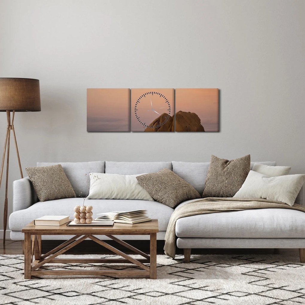 Vászonkép - Naplemente a sziklákban (órával) (90x30 cm)
