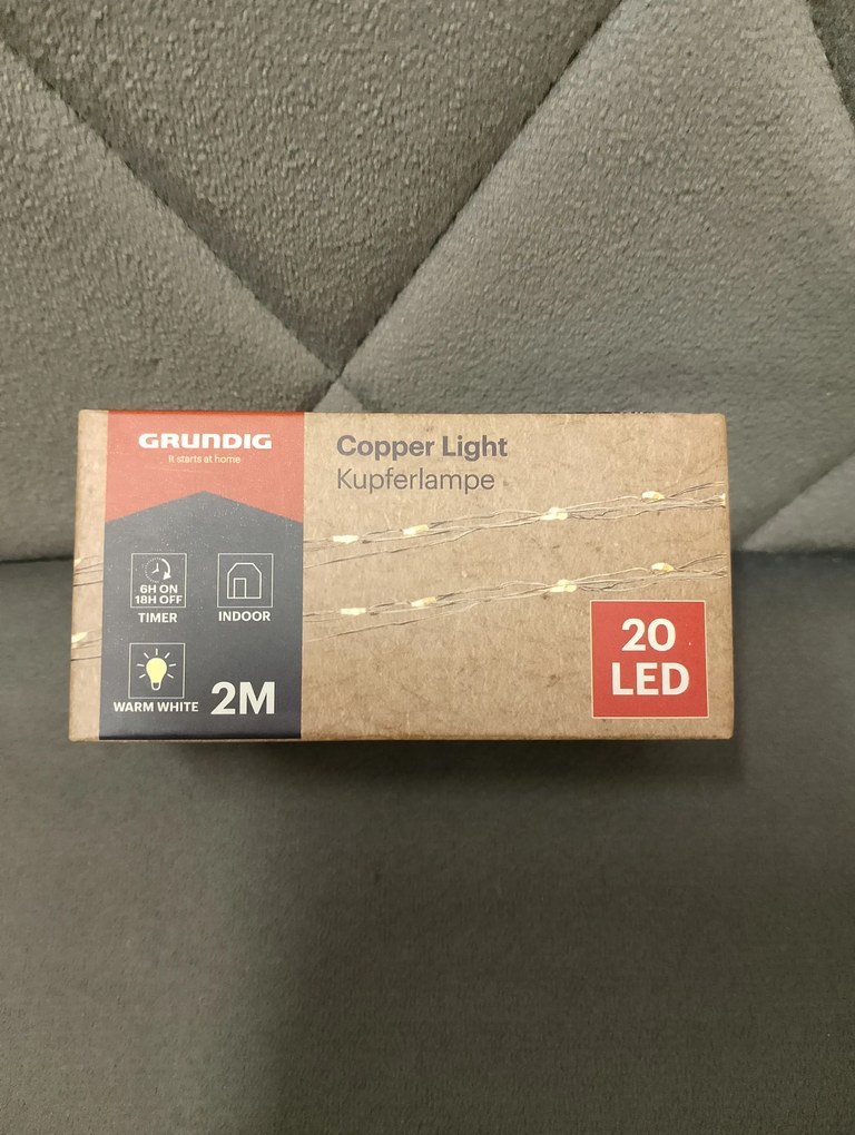 Karácsonyi rézhuzal lámpalánc 20 Led időzítő meleg fehér 2m