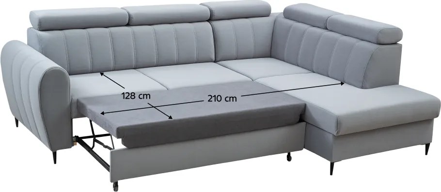 Kinyitható ülőgarnitúra, világosszürke, jobbos, KORIO L