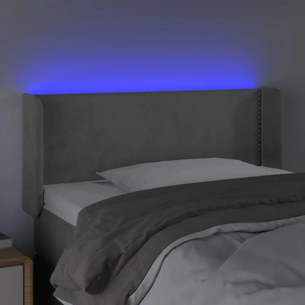 világosszürke bársony LED-es fejtámla 103 x 16 x 78/88 cm