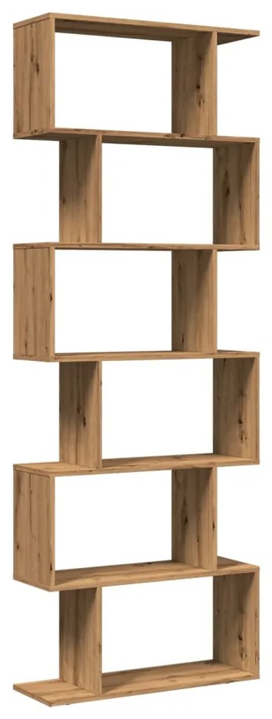 6 szintes kézműves tölgy fa elválasztó könyvespolc 70x24x193 cm