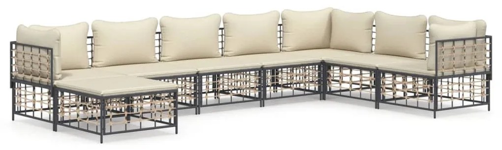 8 részes antracitszürke polyrattan kerti ülőgarnitúra párnákkal