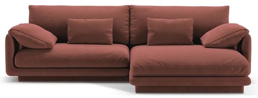 Rózsaszín bársony sarokkanapé (jobb oldali-heverő résszel) Torino – Micadoni