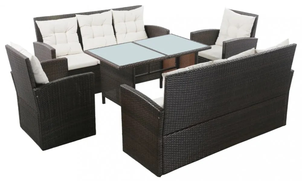 5-részes barna polyrattan kerti bútorszett párnákkal