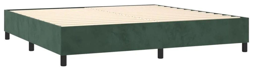 sötétzöld bársony rugós és LED-es ágy matraccal 200x200 cm