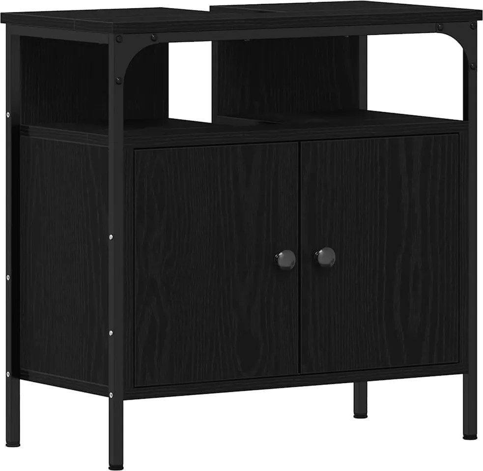 vidaXL fekete tölgy szerelt fa fürdőszobai mosdószekrény 60x30x60 cm