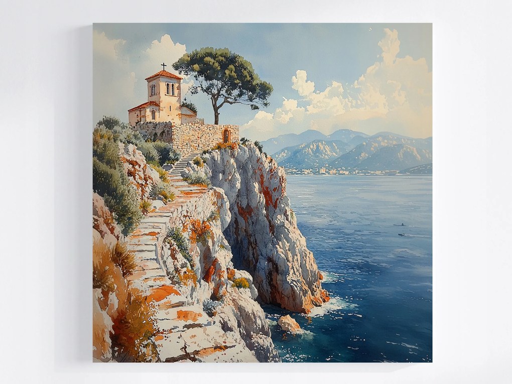 Vászonkép Canvas Tájkép Mediterrán Sziklák Templom 40x40