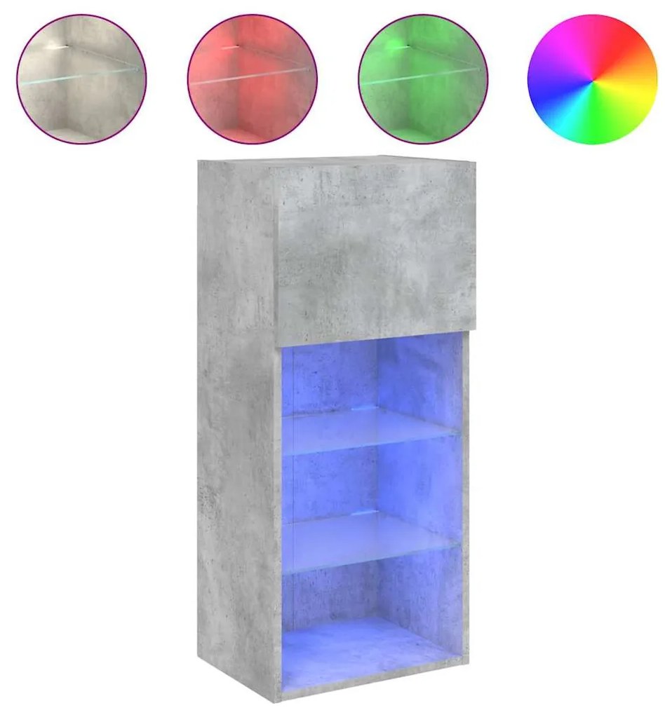 2 db betonszürke TV-szekrény LED-világítással 40,5 x 30 x 90 cm