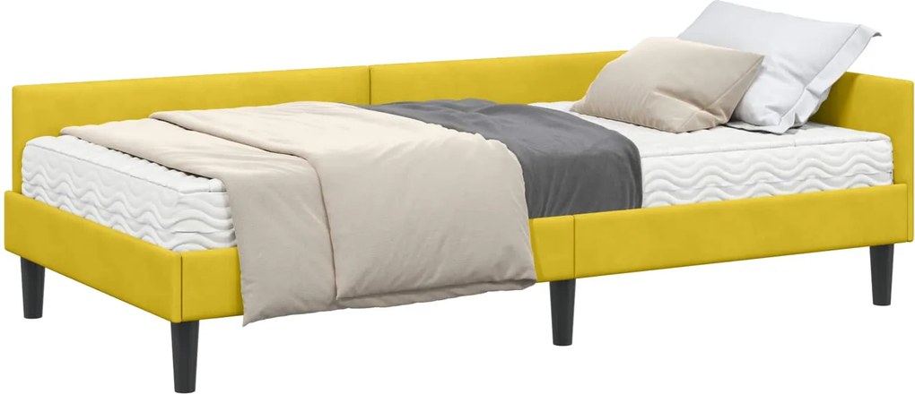 vidaXL Sarok Ágykeret Matraccal Egyéb fejtámlával 2 pcs Sárga Bársony