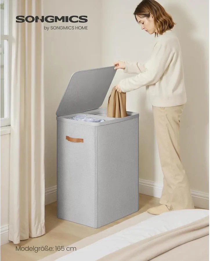 SONGMICS szennyestartó kosár 170 L, 56 × 40 × 75 cm, szürke