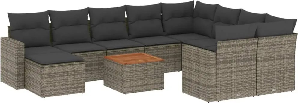 vidaXL 11 részes szürke polyrattan kerti ülőgarnitúra párnákkal