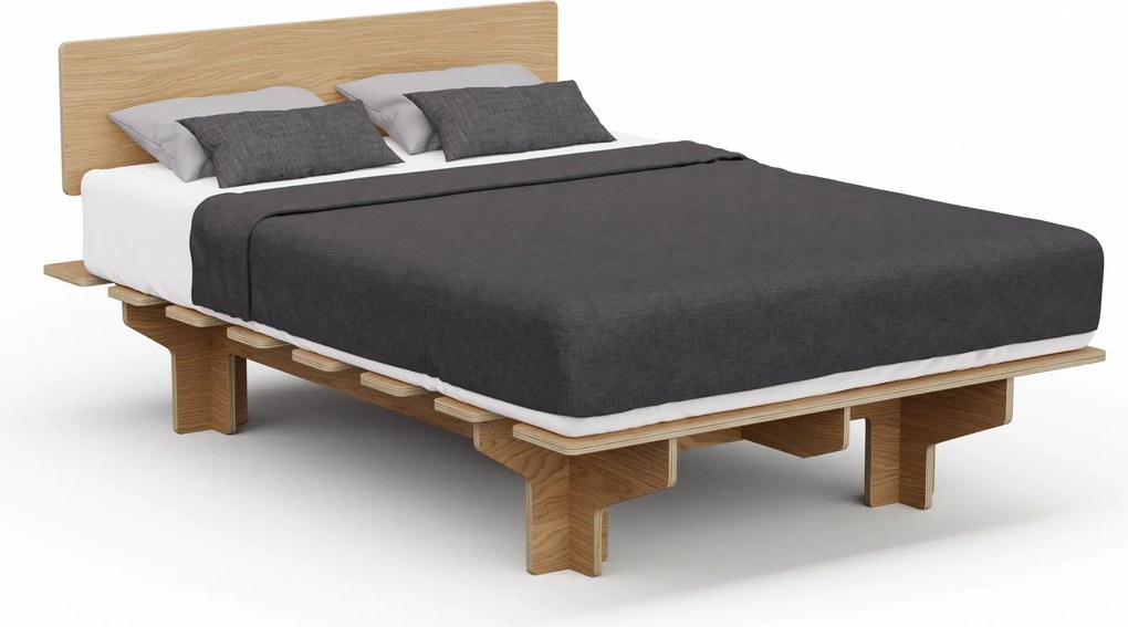 Blumfeldt NordicAura Double kétszemélyes ágykeret, 140 cm x 200 cm, robusztus, szerszámmentes, eukaliptuszfa, polcok