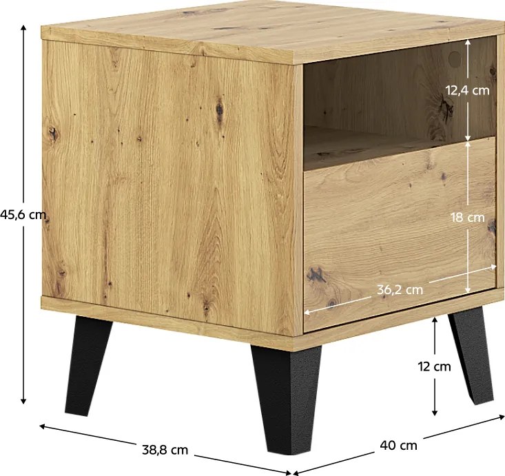 Éjjeliszekrény, artisan tölgy, BOGAN NEW 1S