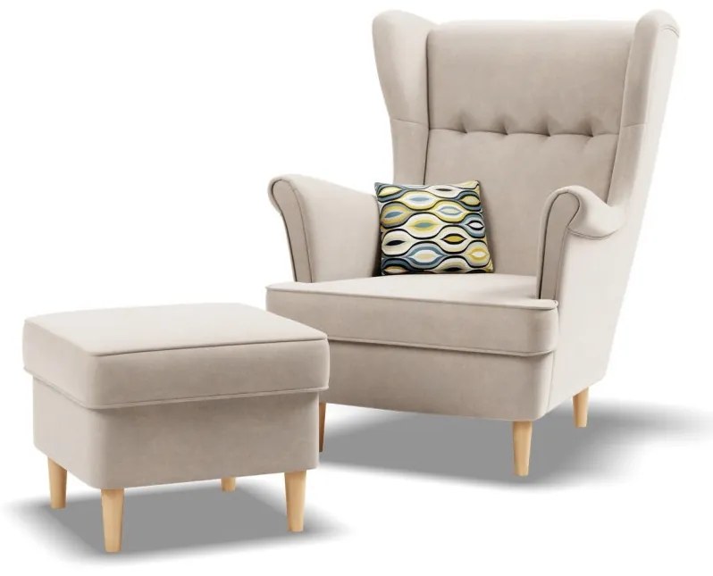 Uszak fotel, bársony, bézs