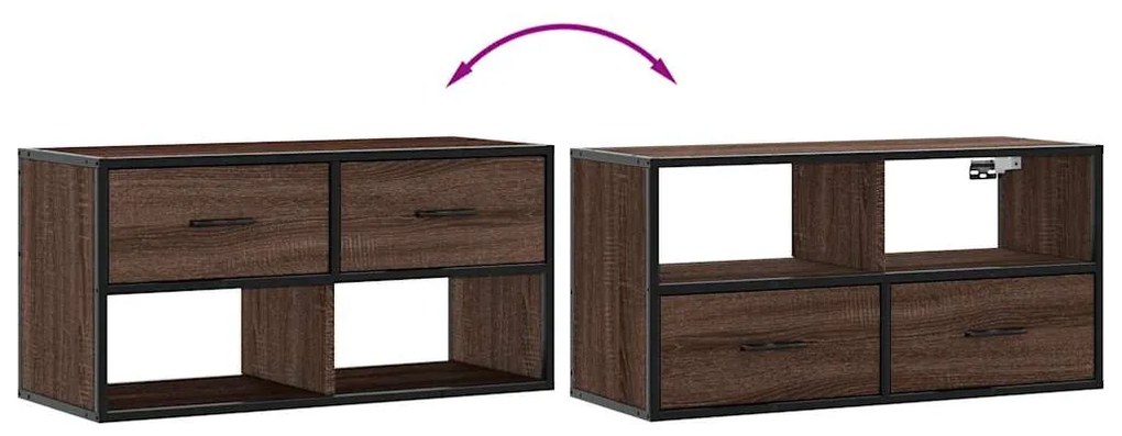 barna tölgy színű szerelt fa és fém TV-szekrény 80x31x39,5 cm