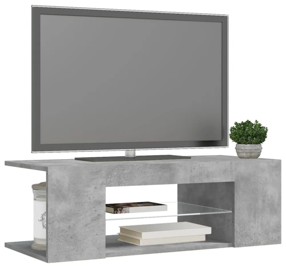betonszürke TV-szekrény LED lámpákkal 90 x 39 x 30 cm