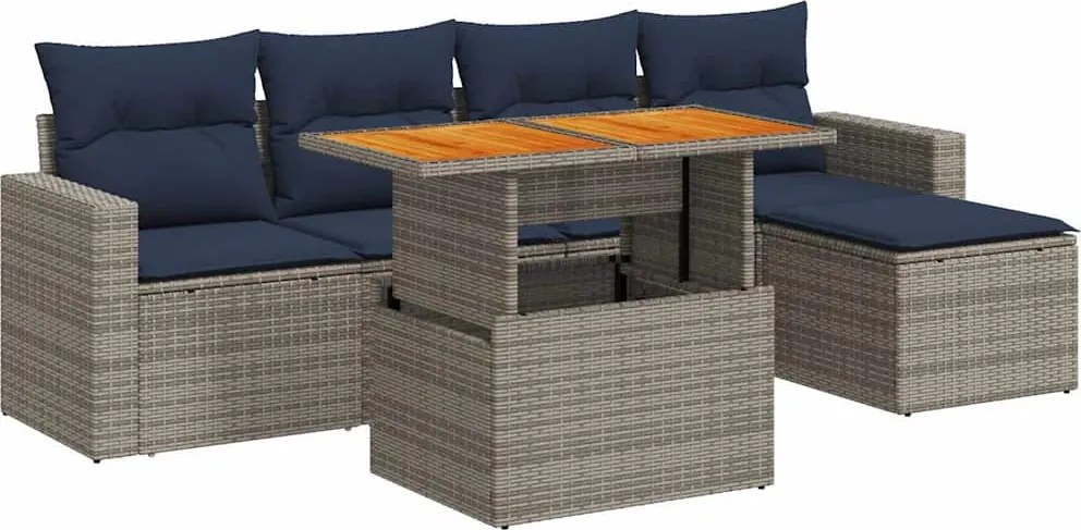 vidaXL 6 részes szürke polyrattan kerti ülőgarnitúra párnákkal