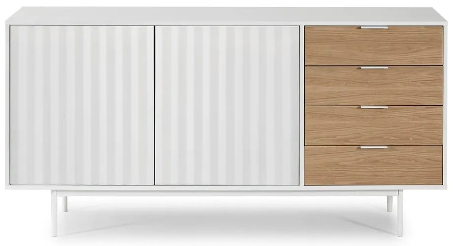 Fehér-natúr színű alacsony komód tölgyfa dekorral 159x80 cm Sierra – Teulat