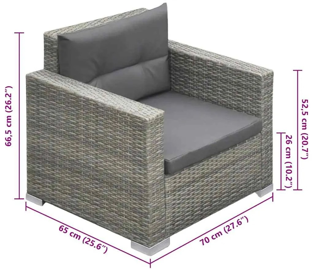 6-részes szürke polyrattan kerti bútorszett párnákkal