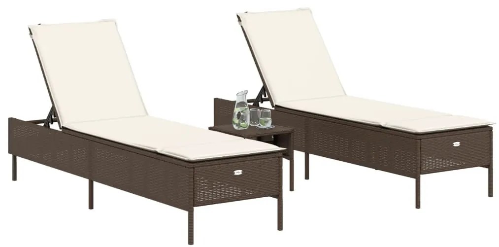 2 db barna polyrattan napozóágy párnával