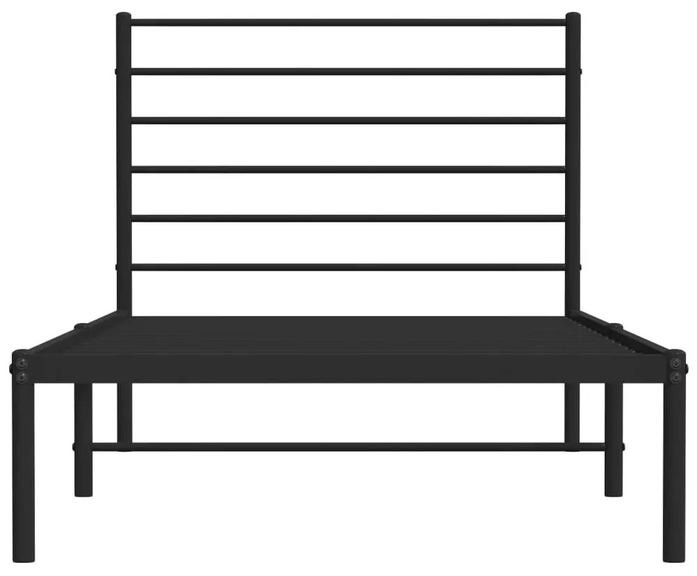 fekete fém ágykeret fejtámlával 90 x 200 cm