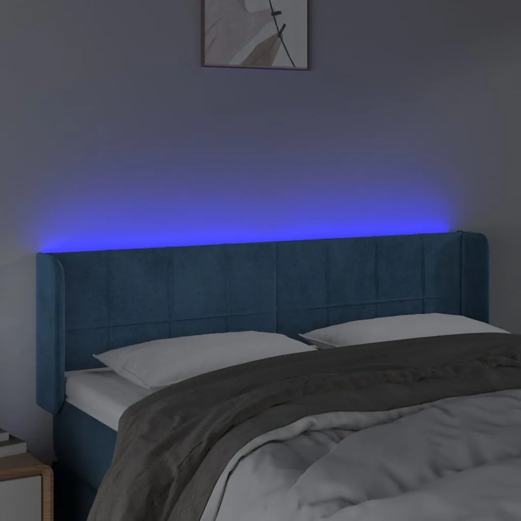 sötétkék bársony LED-es fejtámla 147 x 16 x 78/88 cm
