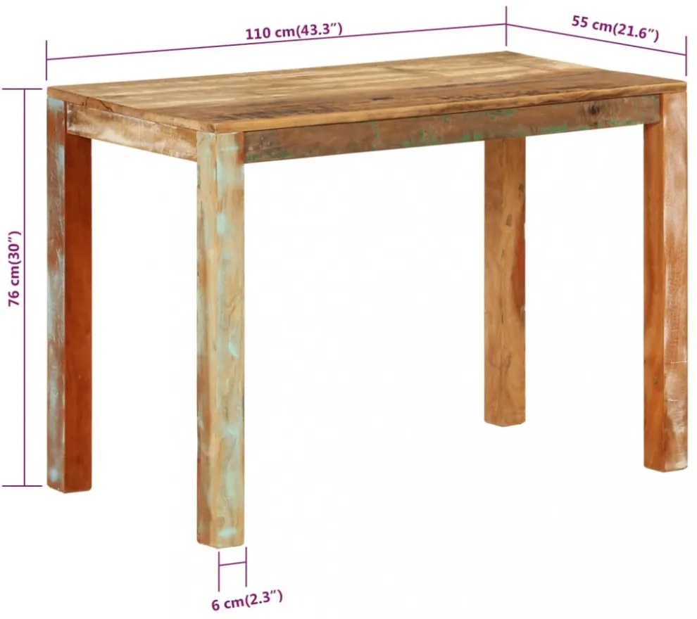 tömör újrahasznosított fa étkezőasztal 110 x 55 x 76 cm
