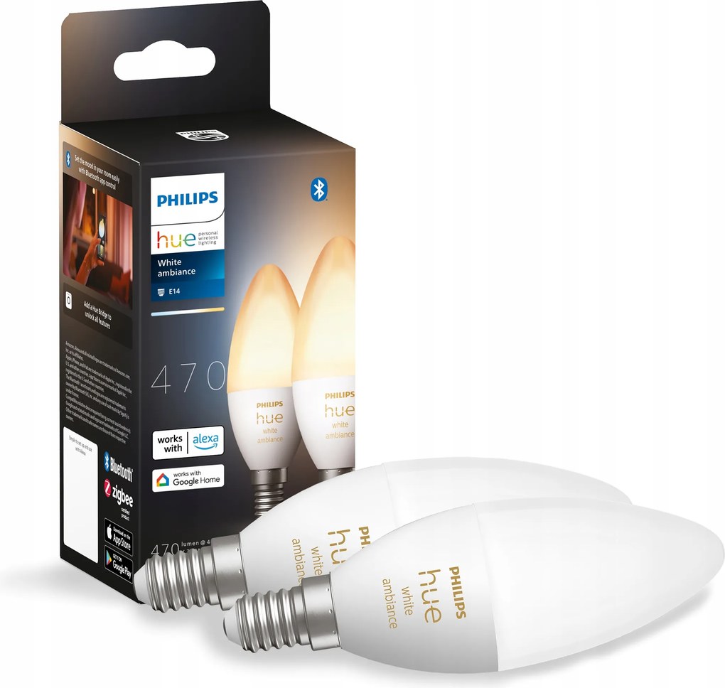 2PAK Led izzó gyertya E14 B39 4W Cct Philips Hue Bluetooth Zigbee