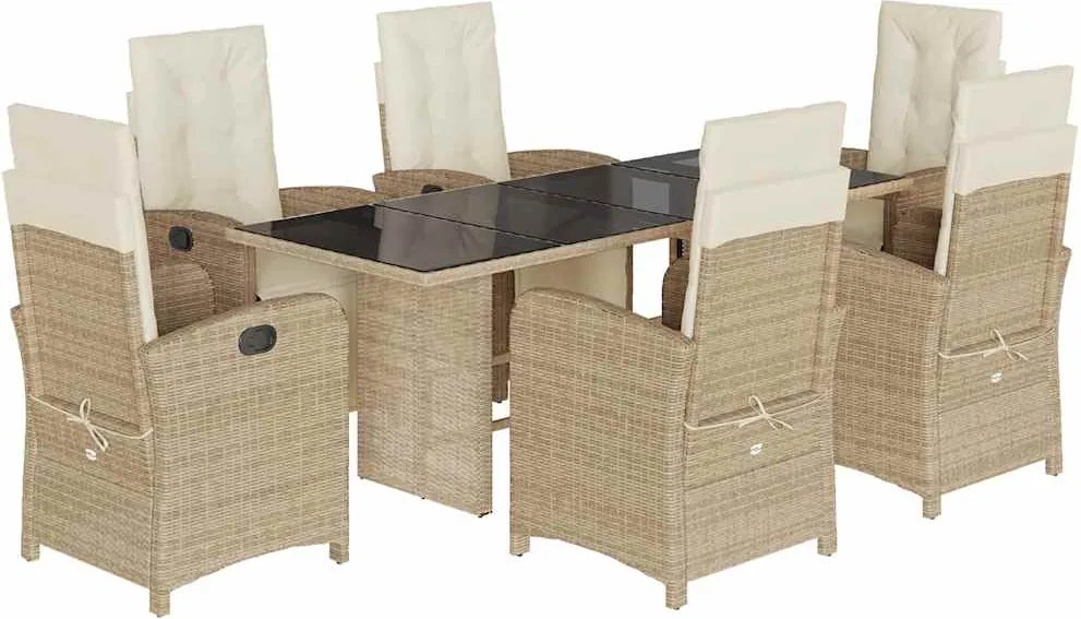 vidaXL 7 részes bézs polyrattan kerti étkezőgarnitúra párnákkal